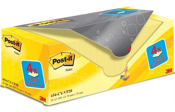 129987 Post-It UU001489762 POST-IT&#174; &#216;konomi pk gul 76x76mm (20) 